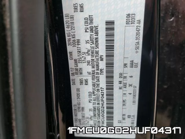1FMCU0GD2HUF04317 фото 2