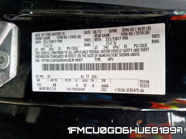 1FMCU0GD6HUE81897 фото 2