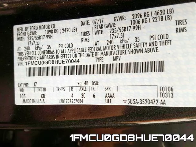1FMCU0GD8HUE70044 фото 2