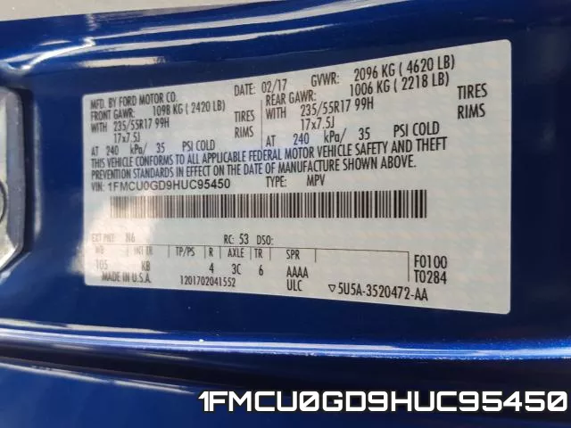 1FMCU0GD9HUC95450 фото 2