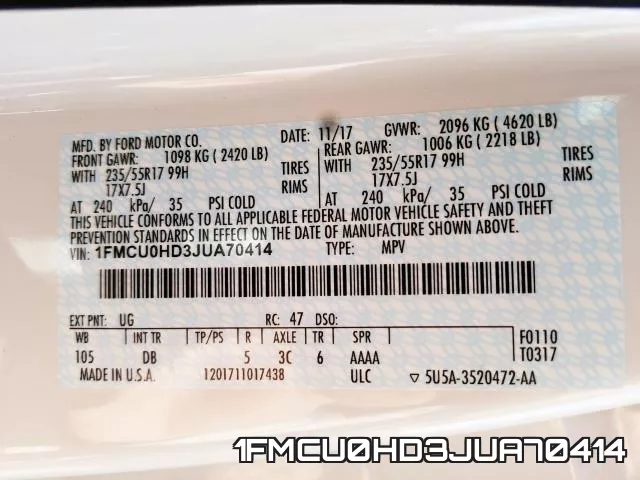 1FMCU0HD3JUA70414 фото 2