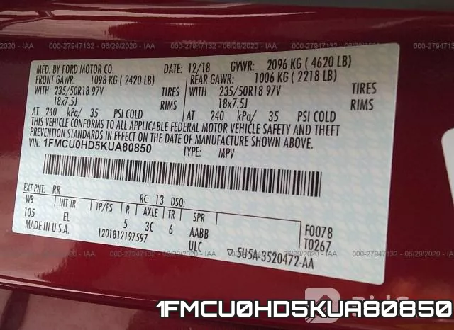 1FMCU0HD5KUA80850 фото 10
