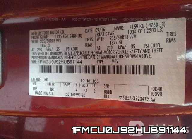 1FMCU0J92HUB91144 фото 10