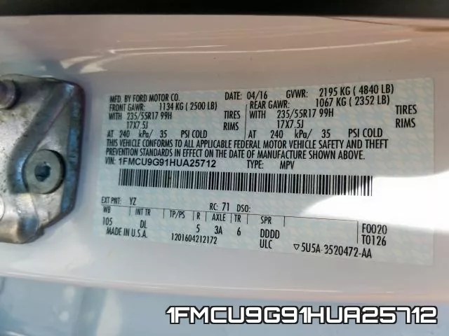 1FMCU9G91HUA25712 фото 2