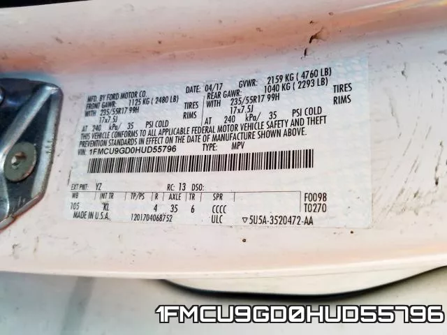1FMCU9GD0HUD55796 фото 2