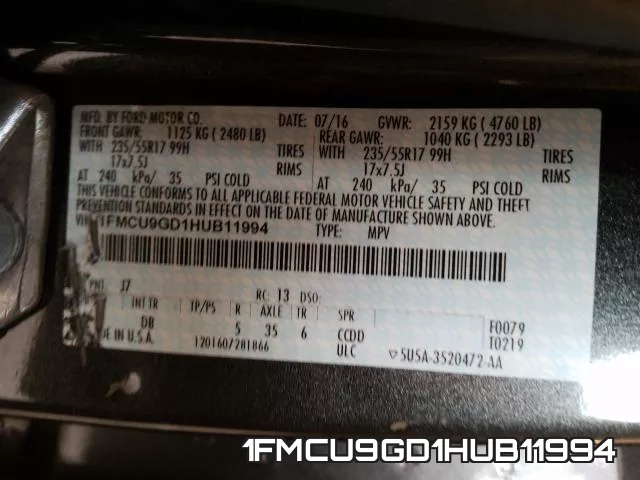 1FMCU9GD1HUB11994 фото 2
