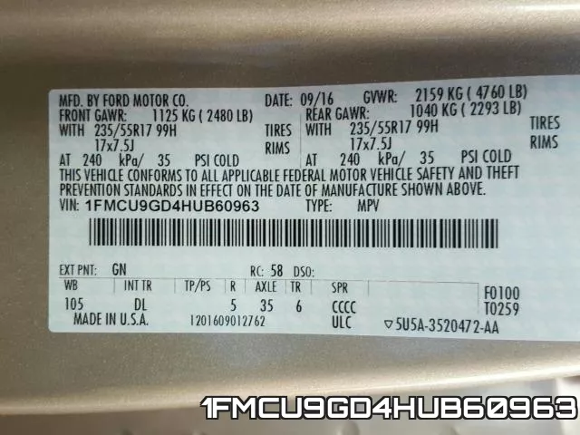 1FMCU9GD4HUB60963 фото 2