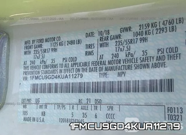 1FMCU9GD4KUA11279 фото 10