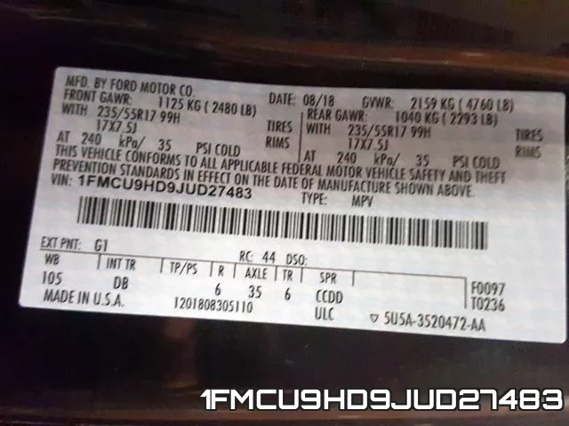 1FMCU9HD9JUD27483 фото 2