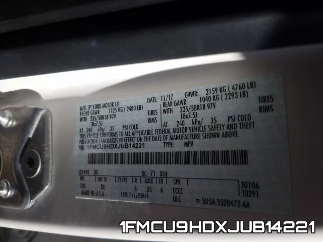 1FMCU9HDXJUB14221 фото 2