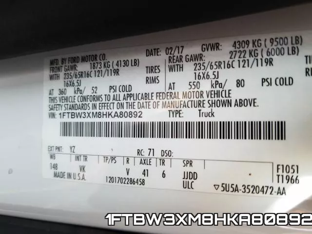 1FTBW3XM8HKA80892 фото 2