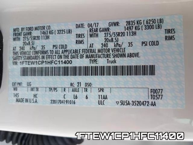 1FTEW1CP1HFC11400 фото 2