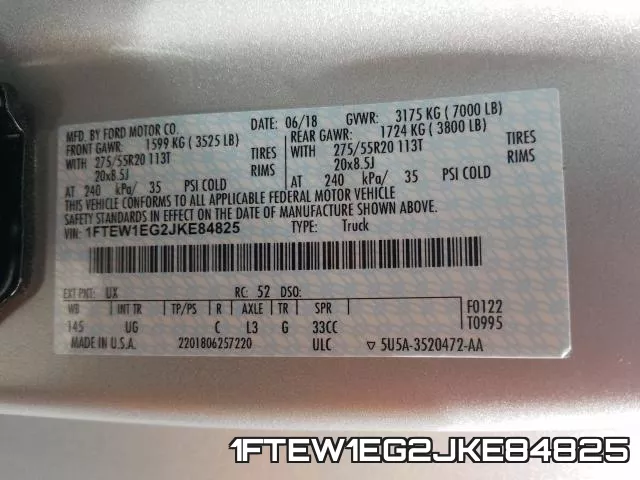 1FTEW1EG2JKE84825 фото 2
