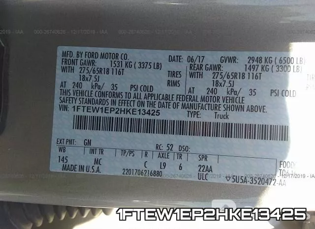 1FTEW1EP2HKE13425 фото 10