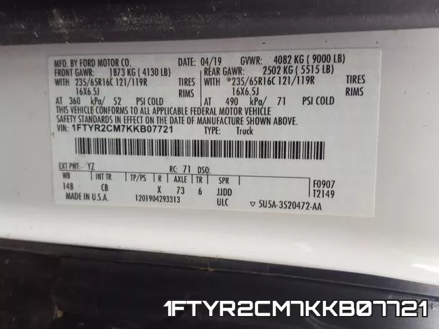1FTYR2CM7KKB07721 фото 2