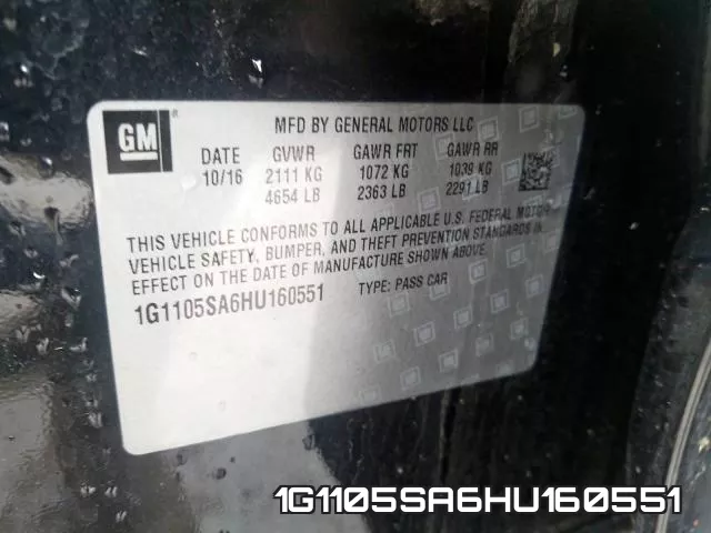 1G1105SA6HU160551 фото 2