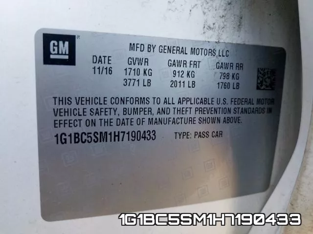 1G1BC5SM1H7190433 фото 2