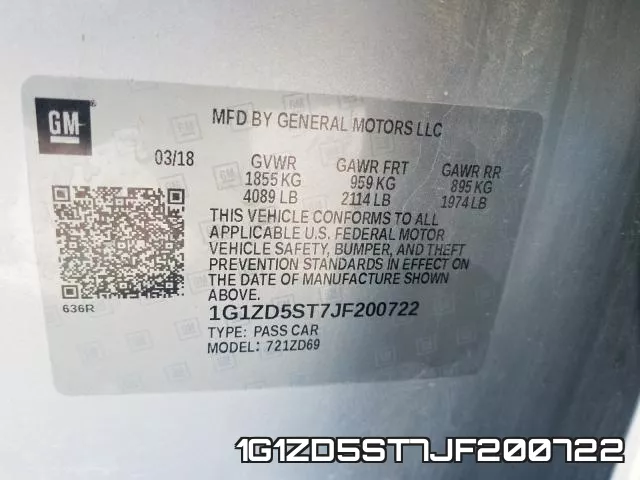 1G1ZD5ST7JF200722 фото 2
