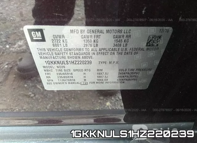 1GKKNULS1HZ220239 фото 10