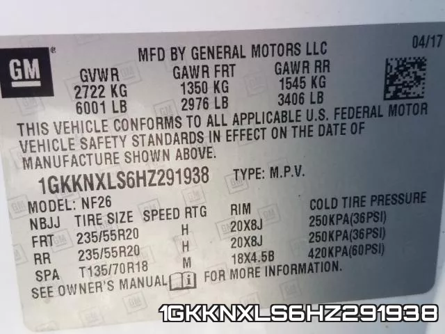 1GKKNXLS6HZ291938 фото 2
