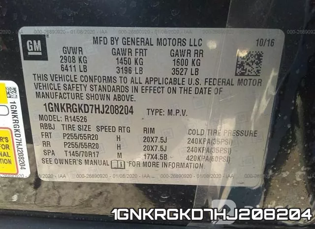 1GNKRGKD7HJ208204 фото 10