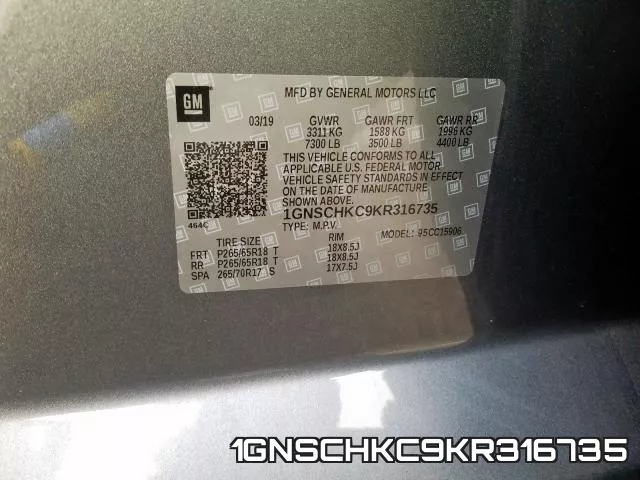 1GNSCHKC9KR316735 фото 2