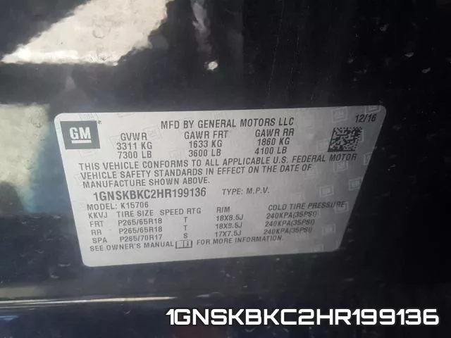 1GNSKBKC2HR199136 фото 2