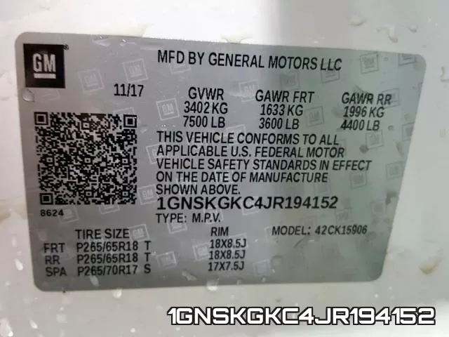 1GNSKGKC4JR194152 фото 2