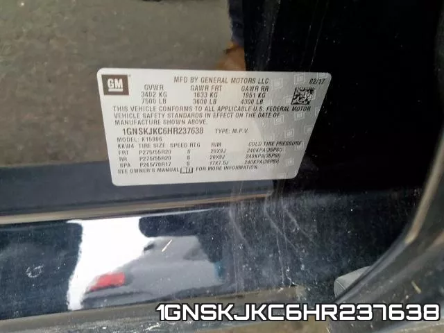 1GNSKJKC6HR237638 фото 2