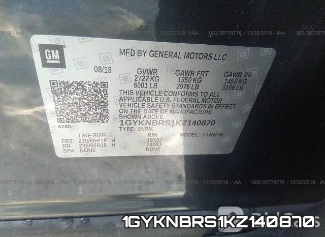 1GYKNBRS1KZ140870 фото 10