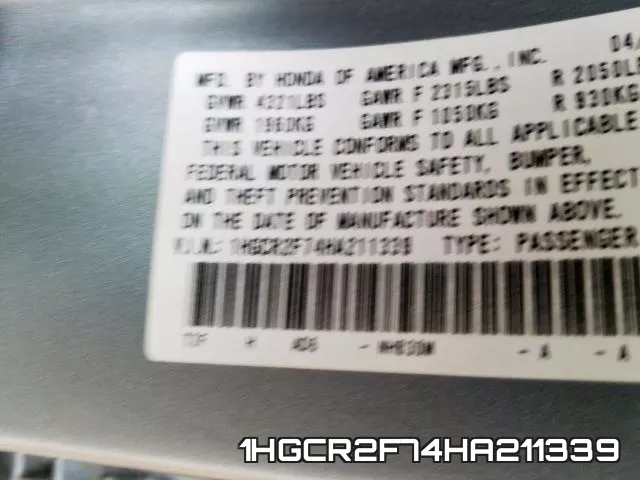 1HGCR2F74HA211339 фото 2