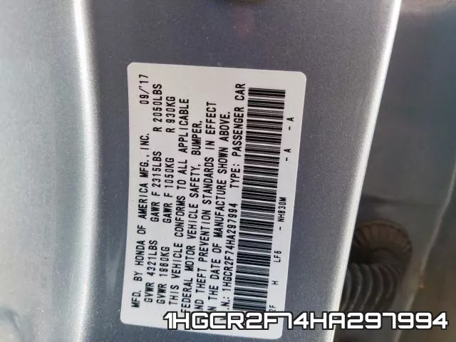 1HGCR2F74HA297994 фото 2