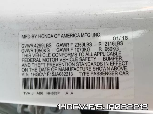 1HGCV1F15JA082213 фото 2