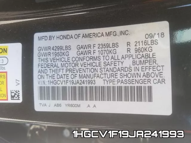 1HGCV1F19JA241993 фото 2