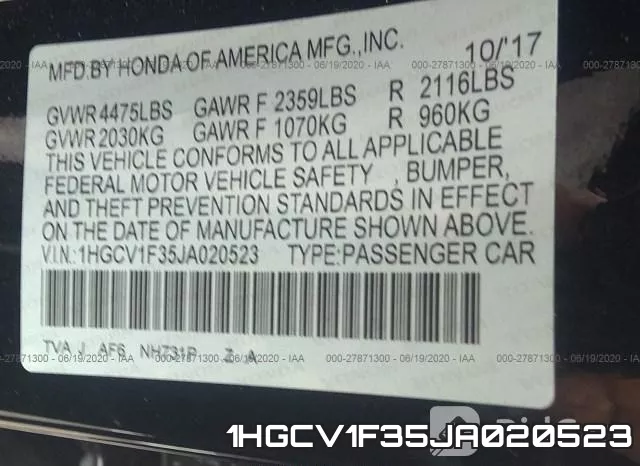 1HGCV1F35JA020523 фото 10