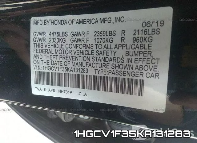 1HGCV1F35KA131283 фото 10