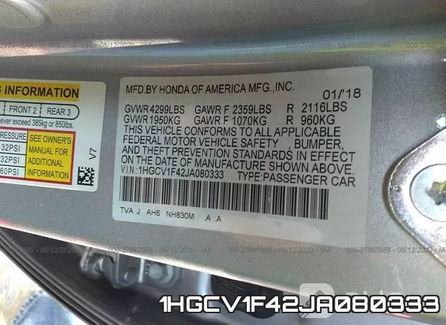 1HGCV1F42JA080333 фото 10