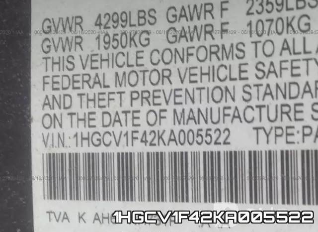 1HGCV1F42KA005522 фото 10