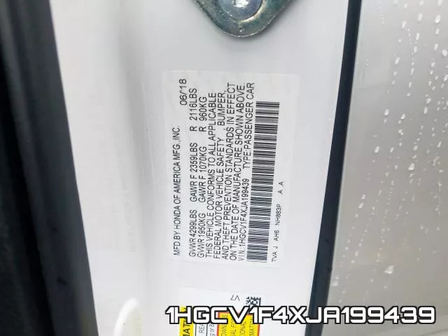 1HGCV1F4XJA199439 фото 2