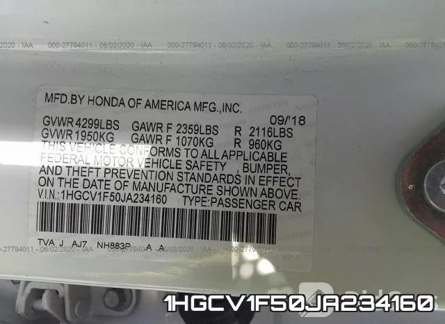 1HGCV1F50JA234160 фото 10