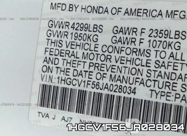 1HGCV1F56JA028034 фото 10