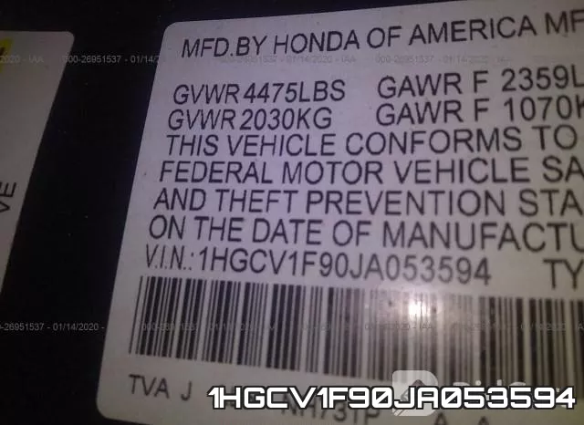 1HGCV1F90JA053594 фото 10