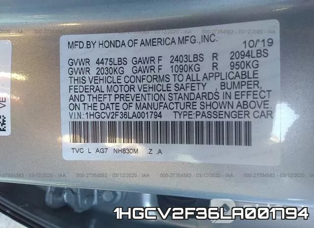1HGCV2F36LA001794 фото 10