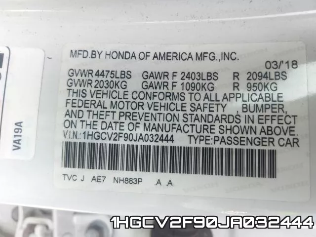 1HGCV2F90JA032444 фото 2