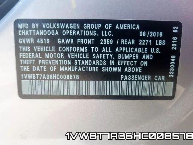 1VWBT7A36HC008578 фото 2