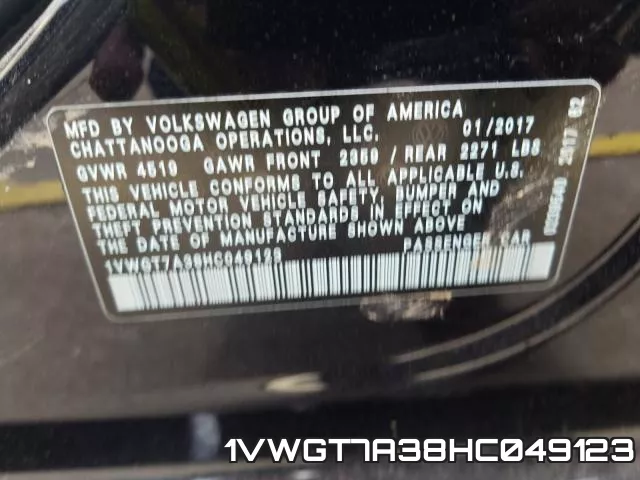 1VWGT7A38HC049123 фото 2