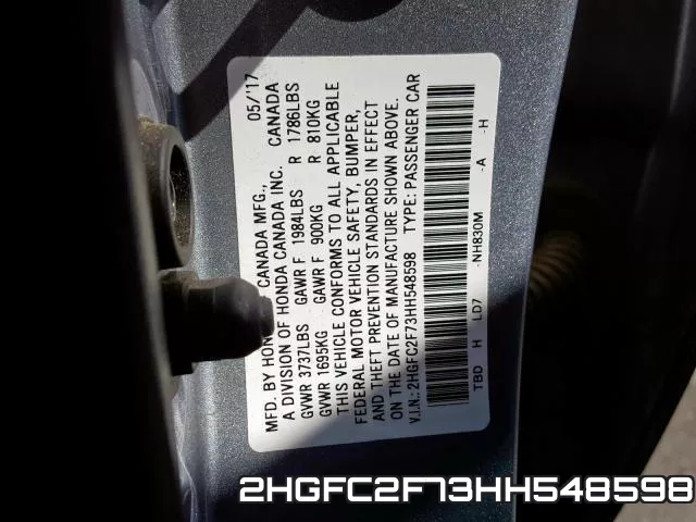 2HGFC2F73HH548598 фото 2