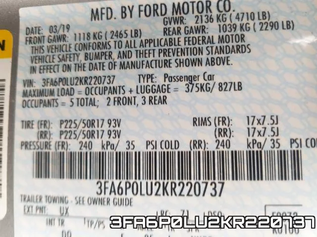 3FA6P0LU2KR220737 фото 2