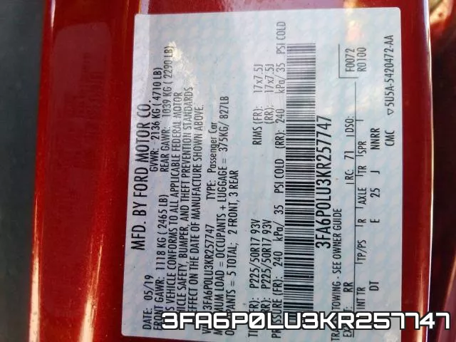3FA6P0LU3KR257747 фото 2