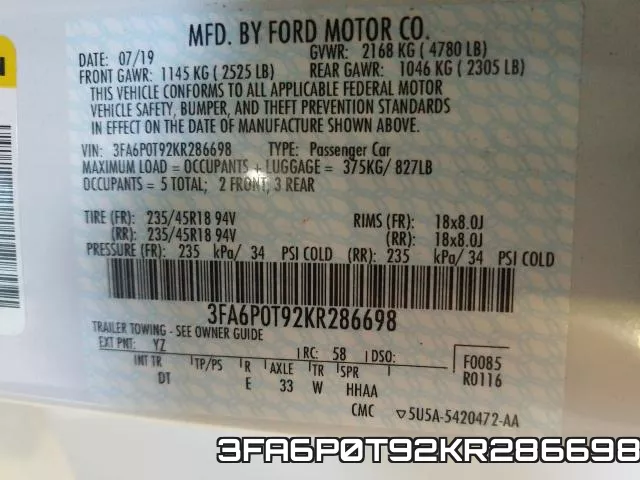 3FA6P0T92KR286698 фото 2